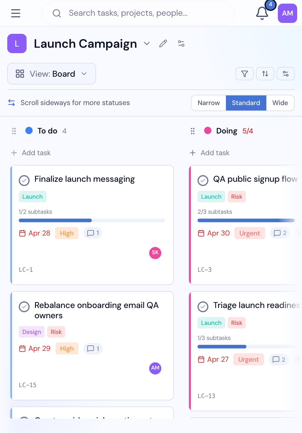 Light-mode Gravitask mobile view showing tasks in a compact responsive layout